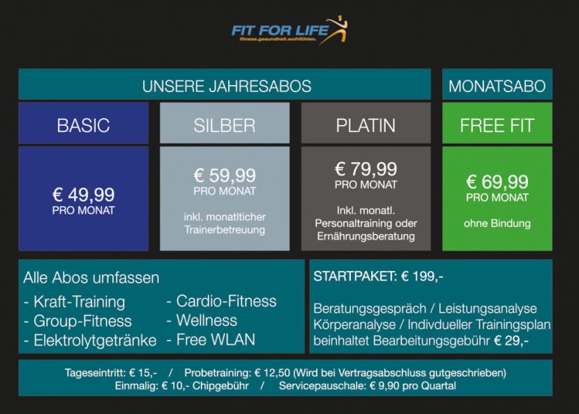 Preise FIT FOR LIFE Fitness
